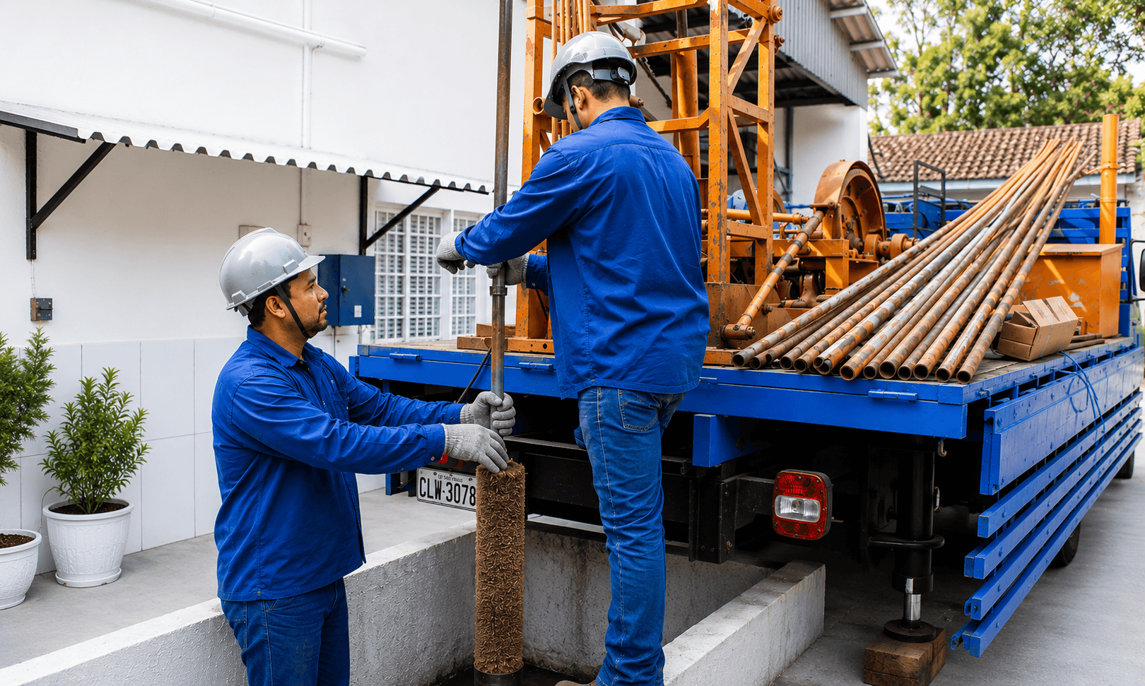 Equipe Geoblue realizando sondagem geofísica em campo para avaliação hidrogeológica de poço artesiano
